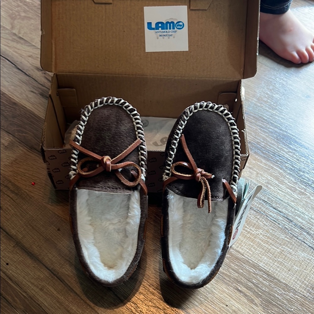 Lamo Dark Brown Moccasins with Cream Lining